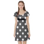 Polka Dots - White on Dark Gray Short Sleeve Skater Dress