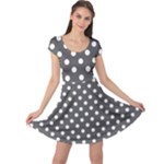 Polka Dots - White on Dark Gray Cap Sleeve Dress