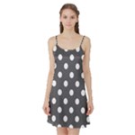 Polka Dots - White on Dark Gray Satin Night Slip