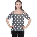Polka Dots - White on Dark Gray Women s Cutout Shoulder Tee