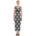Polka Dots - White on Dark Gray Fitted Maxi Dress