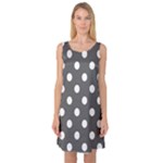 Polka Dots - White on Dark Gray Sleeveless Satin Nightdress