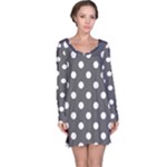 Polka Dots - White on Dark Gray Long Sleeve Nightdress