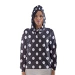 Polka Dots - White on Dark Gray Hooded Wind Breaker (Women)