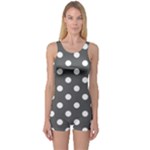 Polka Dots - White on Dark Gray One Piece Boyleg Swimsuit