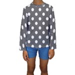 Polka Dots - White on Dark Gray Kid s Long Sleeve Swimwear
