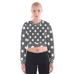 Polka Dots - White on Dark Gray Women s Cropped Sweatshirt