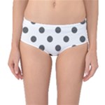 Polka Dots - Dark Gray on White Mid-Waist Bikini Bottoms