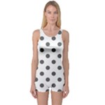 Polka Dots - Dark Gray on White One Piece Boyleg Swimsuit