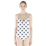 Polka Dots - Dark Gray on White Women s Halter One Piece Swimsuit