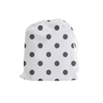 Polka Dots - Dark Gray on White Drawstring Pouch (L)