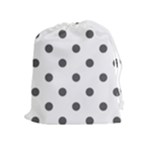 Polka Dots - Dark Gray on White Drawstring Pouch (XL)