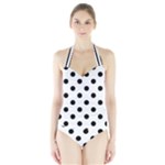 Polka Dots - Black on White Women s Halter One Piece Swimsuit