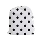 Polka Dots - Black on White Drawstring Pouch (XL)