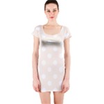Polka Dots - White on Linen Short Sleeve Bodycon Dress