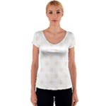 Polka Dots - Linen on White Women s V-Neck Cap Sleeve Top