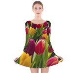 Images Tulip Red Long Sleeve Velvet Skater Dress
