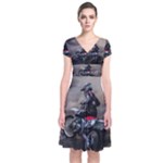 Motorcross Short Sleeve Front Wrap Dress