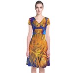 Abstract Paintings Short Sleeve Front Wrap Dress