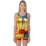 Abstrak Paint One Piece Boyleg Swimsuit