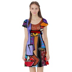 Short Sleeve Skater Dress Front Short Sleeve Skater Dress Front