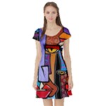 Art Painting Pop Design Stars Short Sleeve Skater Dress