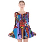 Art Painting Pop Design Stars Long Sleeve Velvet Skater Dress