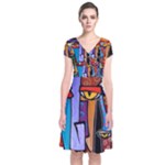 Art Painting Pop Design Stars Short Sleeve Front Wrap Dress