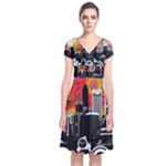 City Town Short Sleeve Front Wrap Dress