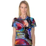 Dram Abstrak Women s V-Neck Sport Mesh Tee