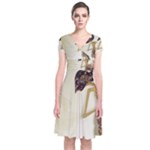 Gunungan Wayang Wallpaper Short Sleeve Front Wrap Dress