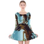 Lukisan Wayang Kulit Long Sleeve Velvet Skater Dress