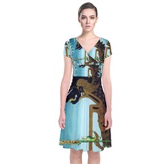 Short Sleeve Front Wrap Dress 