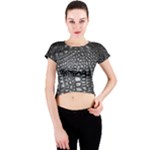 Black Alligator Leather Pattern Crew Neck Crop Top