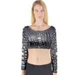 Black Alligator Leather Pattern Long Sleeve Crop Top (Tight Fit)