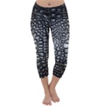 Black Alligator Leather Pattern Capri Winter Leggings 