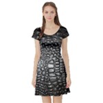 Black Alligator Leather Pattern Short Sleeve Skater Dress