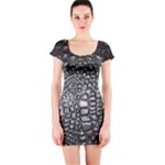 Black Alligator Leather Pattern Short Sleeve Bodycon Dress