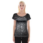 Black Alligator Leather Pattern Women s Cap Sleeve Top