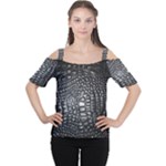 Black Alligator Leather Pattern Women s Cutout Shoulder Tee