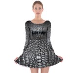 Black Alligator Leather Pattern Long Sleeve Skater Dress