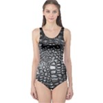 Black Alligator Leather Pattern One Piece Swimsuit