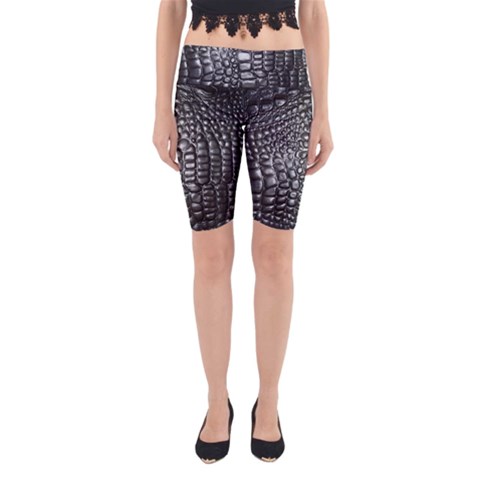 Black Alligator Leather Pattern Yoga Cropped Leggings from ArtsNow.com
