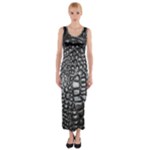 Black Alligator Leather Pattern Fitted Maxi Dress