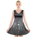 Black Alligator Leather Pattern V-Neck Sleeveless Dress