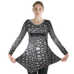 Black Alligator Leather Pattern Long Sleeve Tunic 