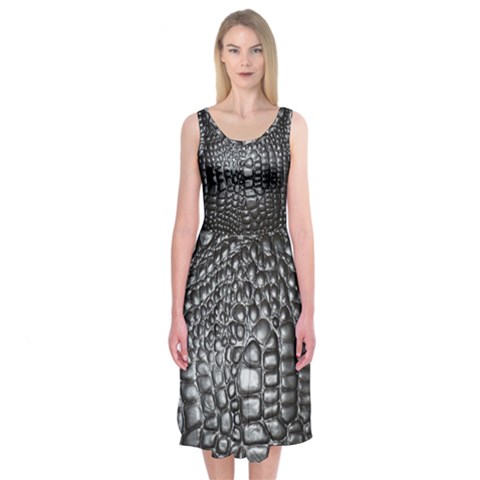 Black Alligator Leather Pattern Midi Sleeveless Dress from ArtsNow.com