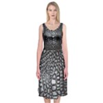Black Alligator Leather Pattern Midi Sleeveless Dress