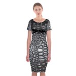 Black Alligator Leather Pattern Classic Short Sleeve Midi Dress