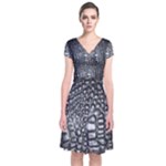 Black Alligator Leather Pattern Short Sleeve Front Wrap Dress